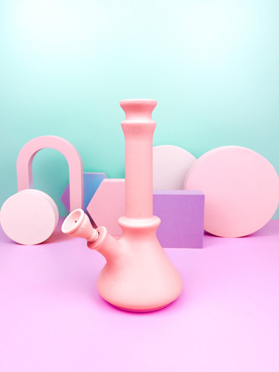 Ceramic Beaker Bong- Pink