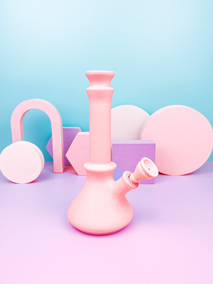 Ceramic Beaker Bong- Pink