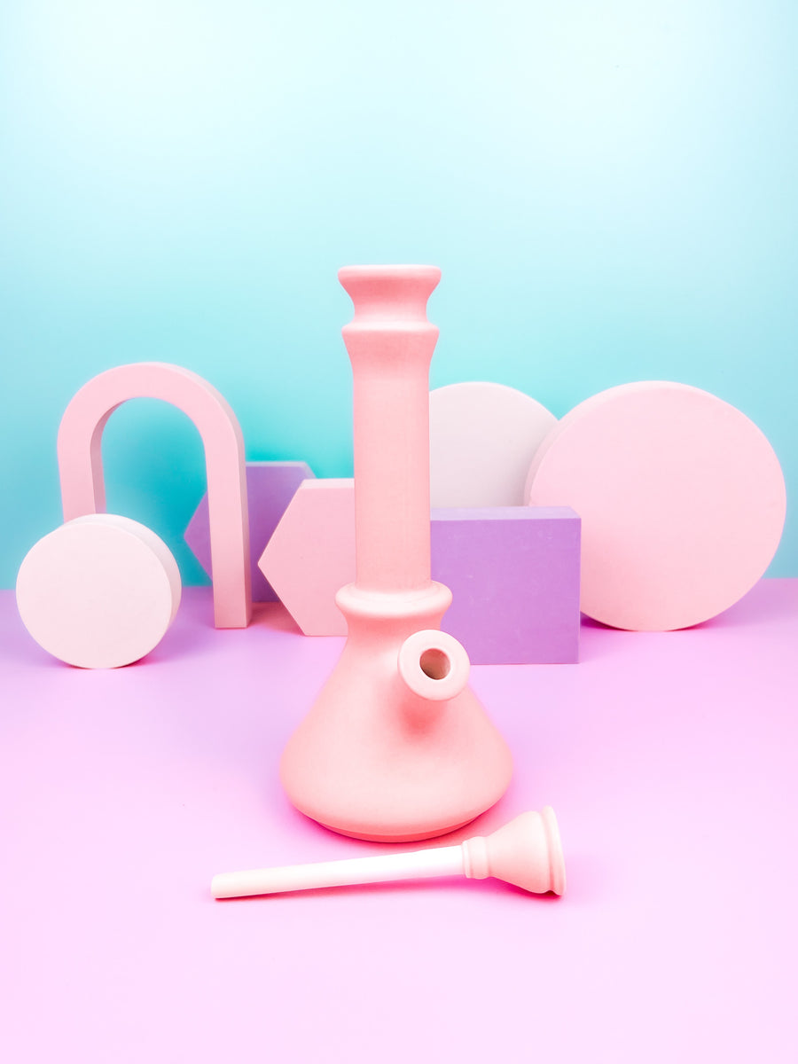 Ceramic Beaker Bong- Pink