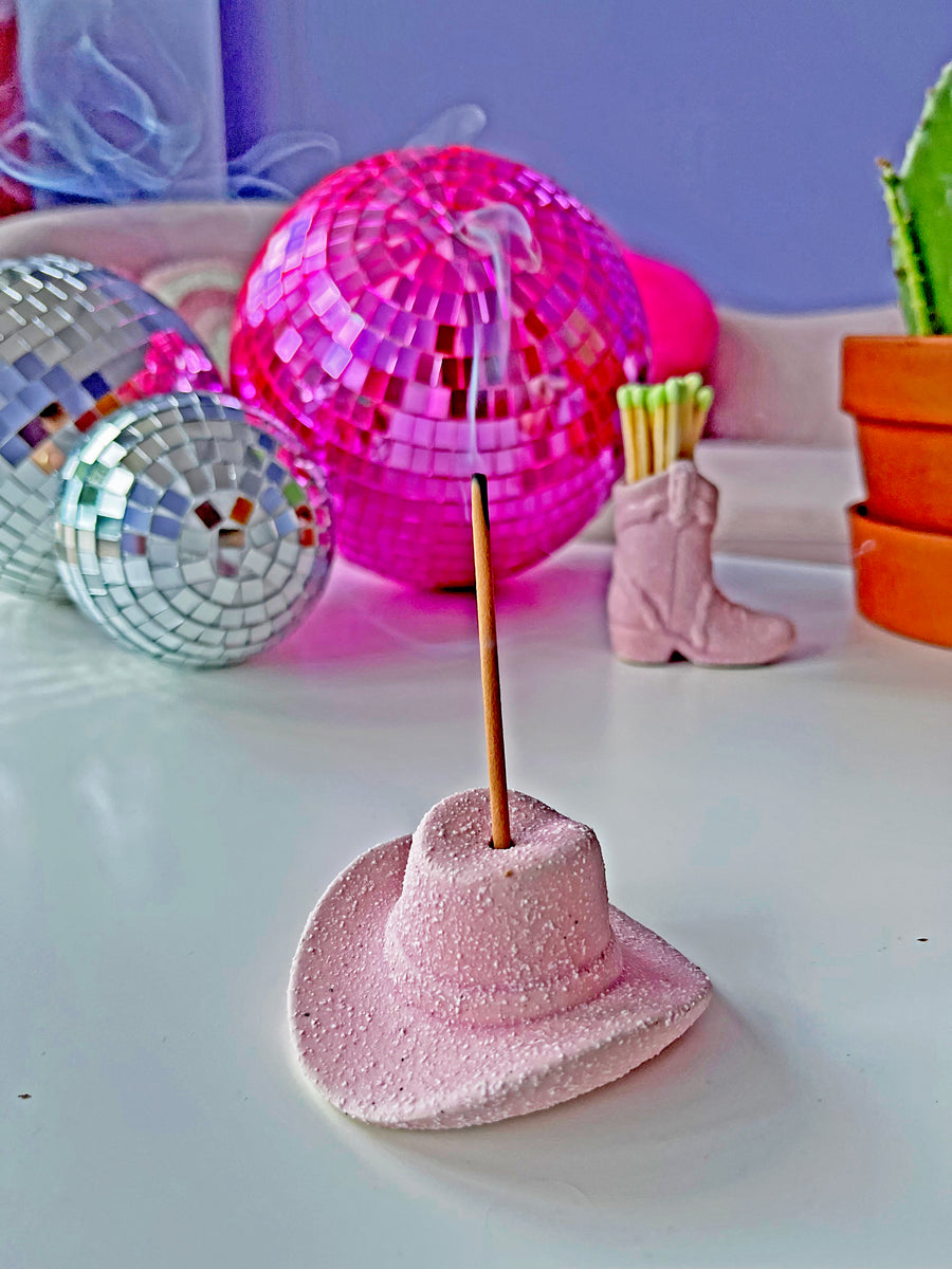 Cowboy Hat Incense Holder and Incense Set- Pink
