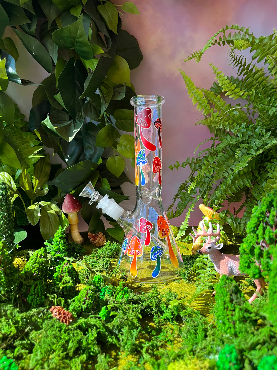 Psychedelic Mushroom Glow In The Dark Beaker Bong