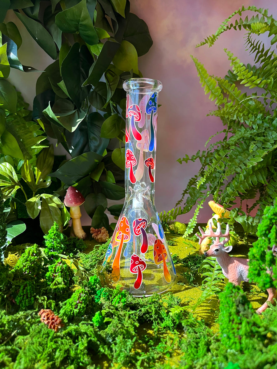 Psychedelic Mushroom Glow In The Dark Beaker Bong