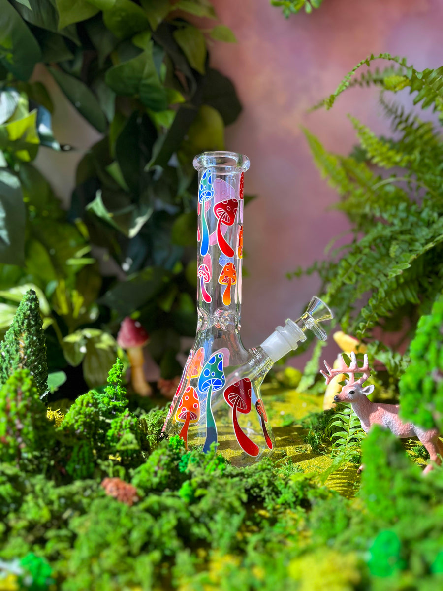 Psychedelic Mushroom Glow In The Dark Beaker Bong