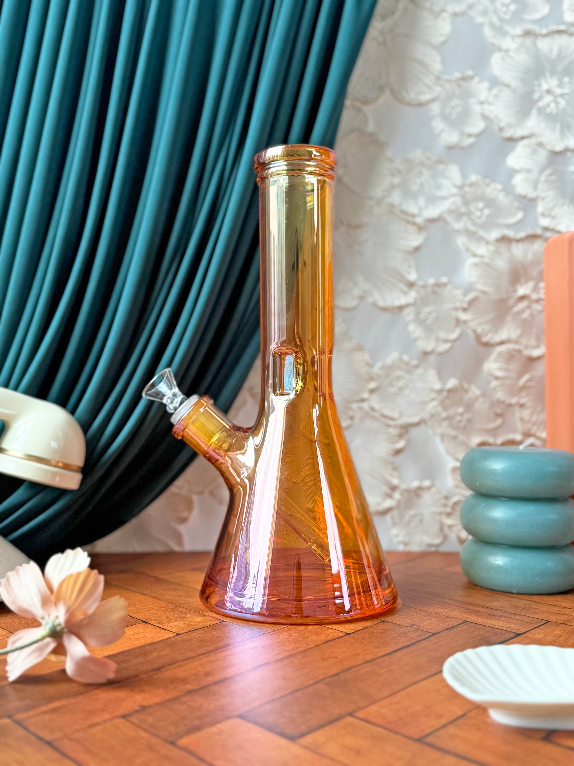 Amber Iridescent Beaker Bong