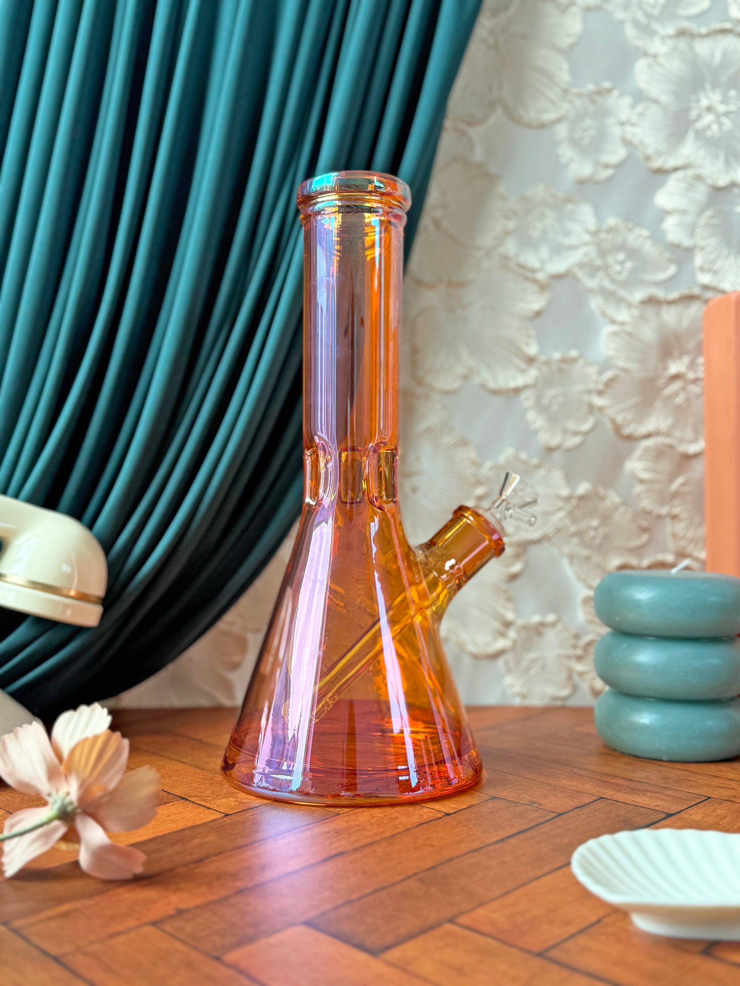 Amber Iridescent Beaker Bong