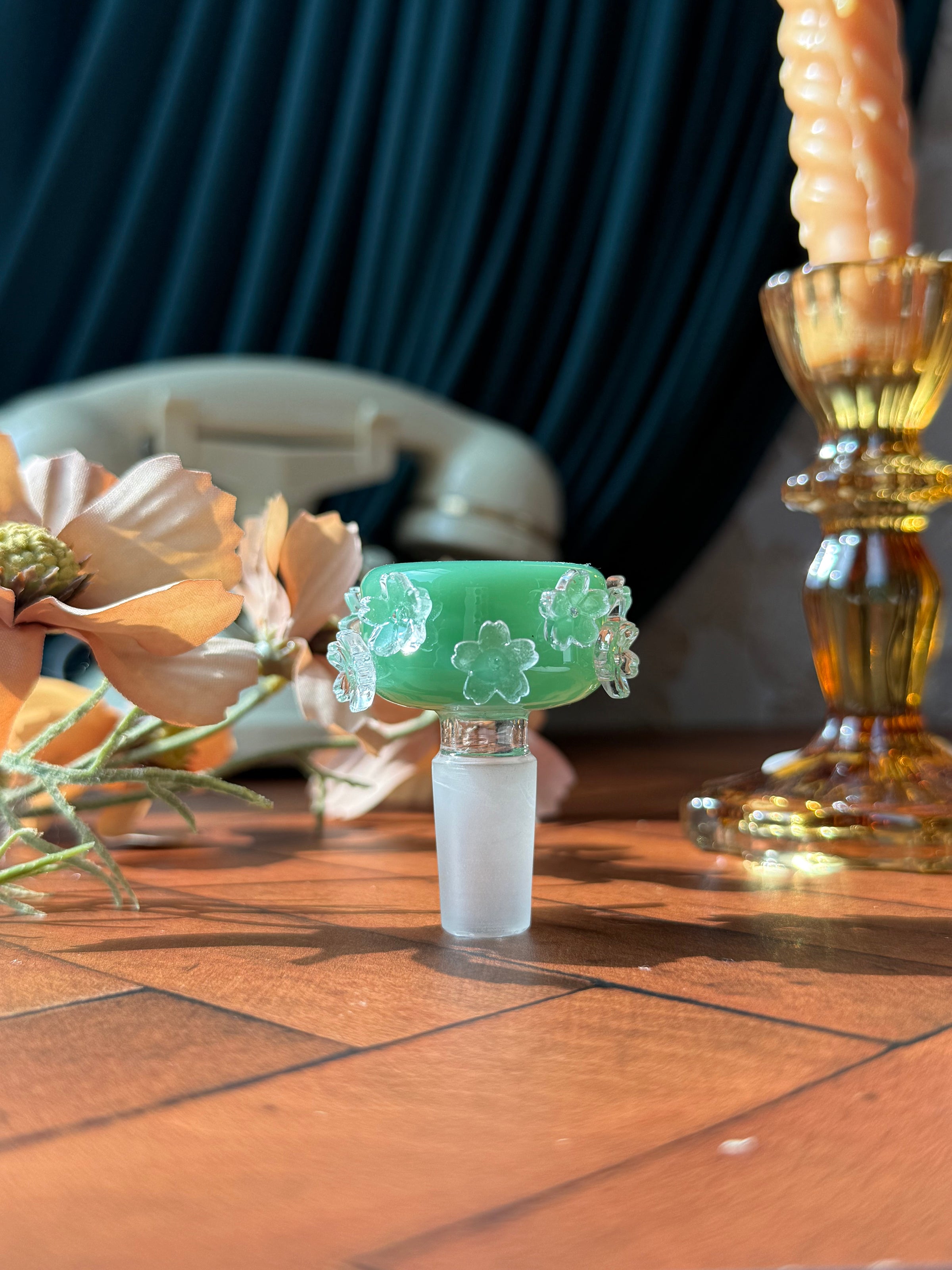 Crystal Flower Slide- Dark Jade Green