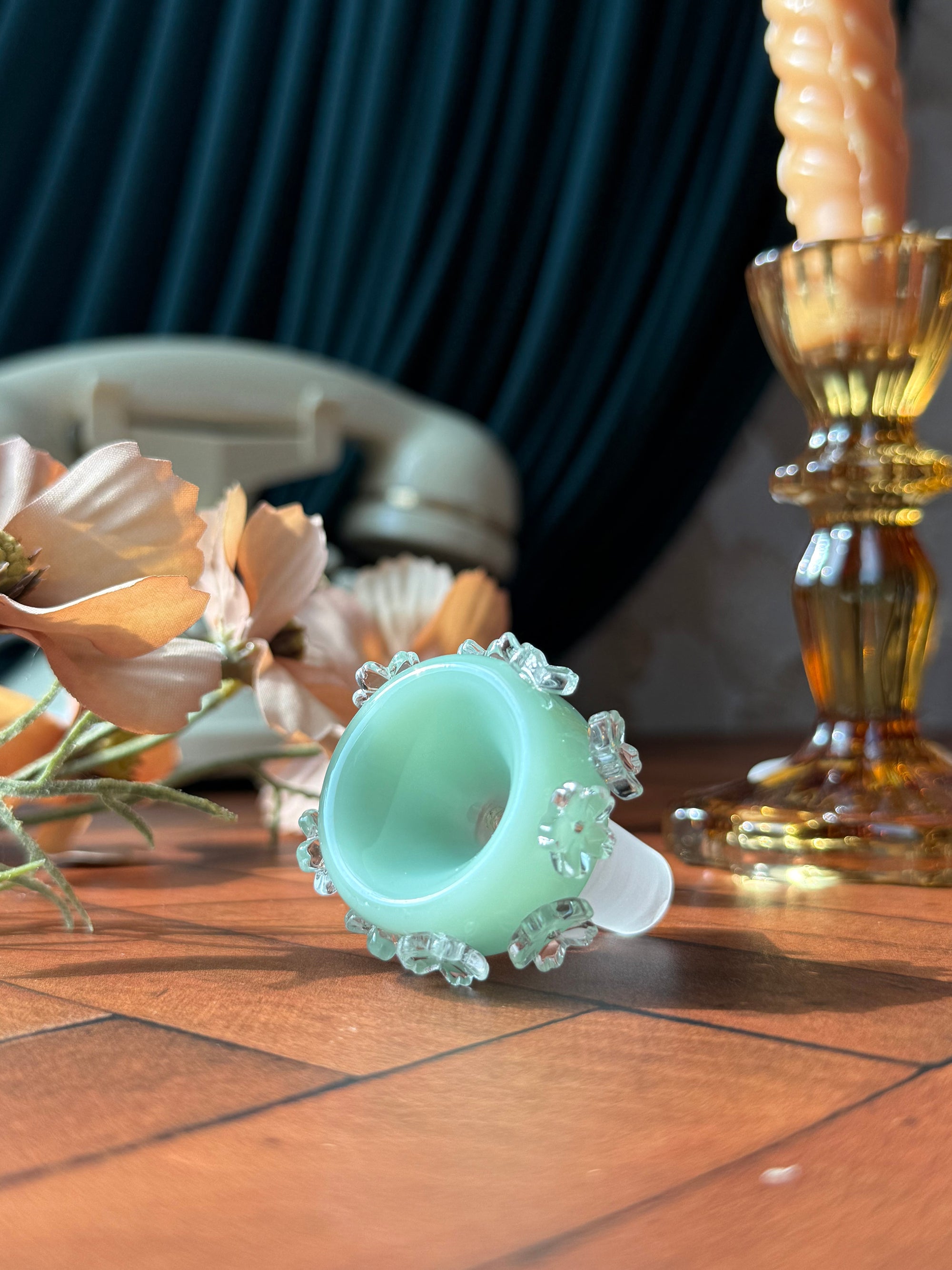 Crystal Flower Slide- Light Jade Green