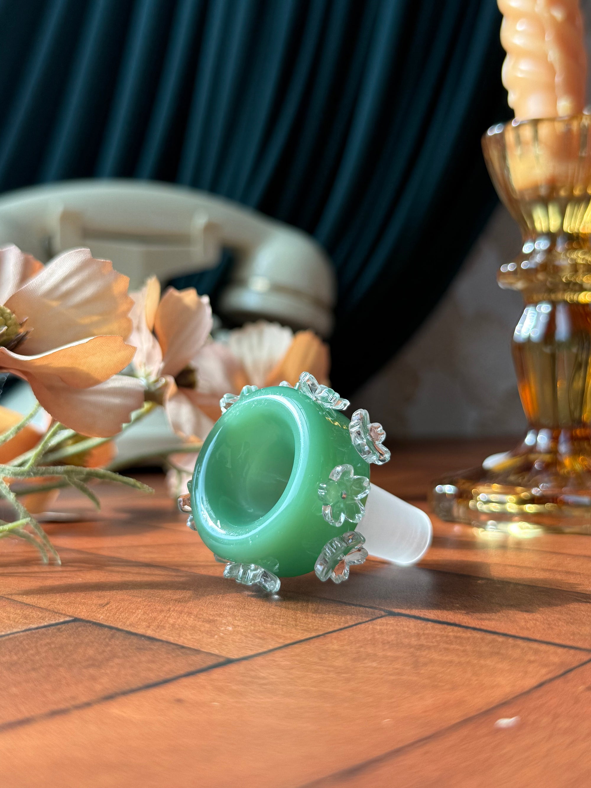 Crystal Flower Slide- Dark Jade Green