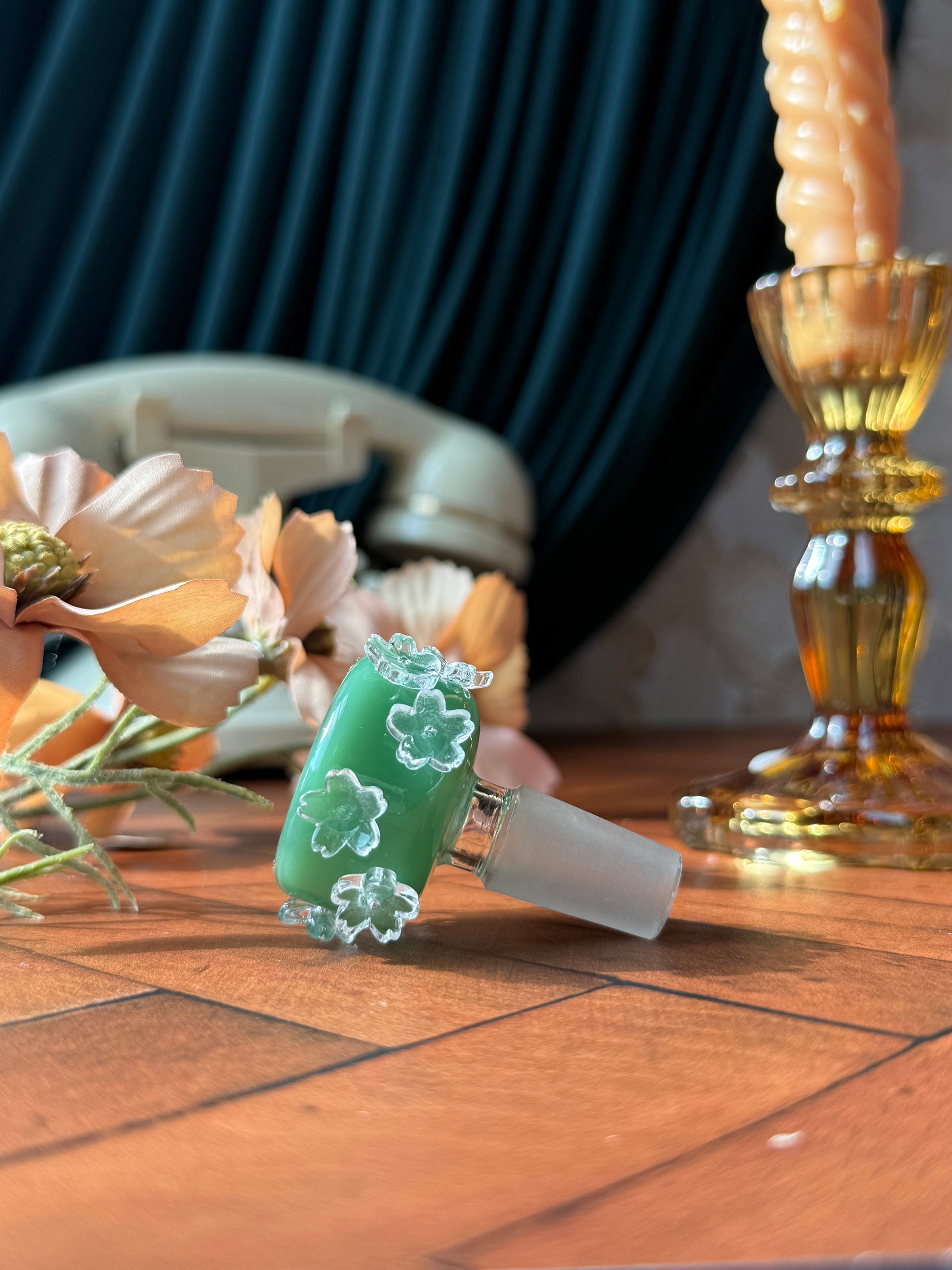 Crystal Flower Slide- Dark Jade Green