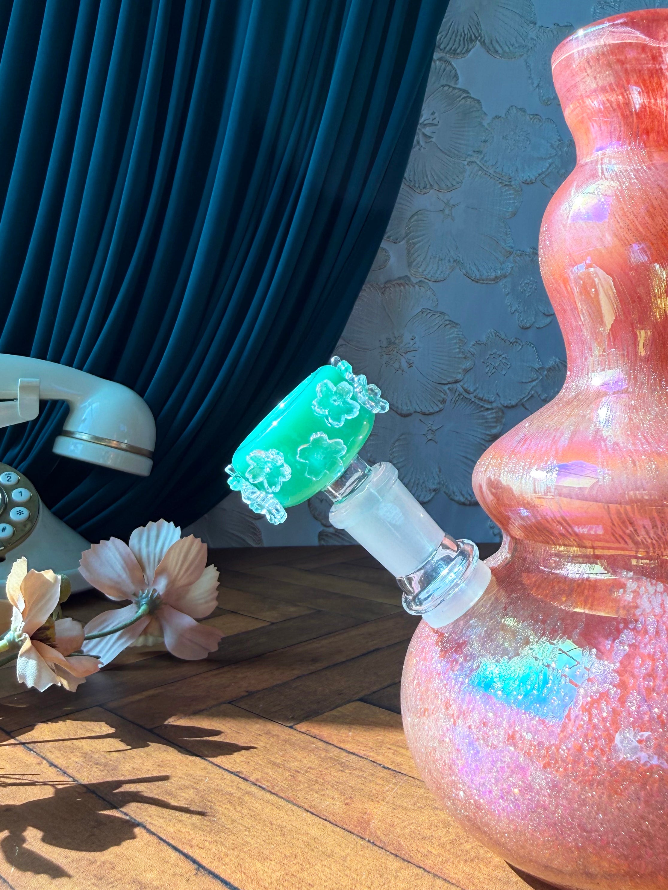 Crystal Flower Slide- Dark Jade Green