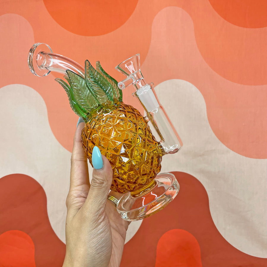 Pineapple Water Pipe- Amber Glass