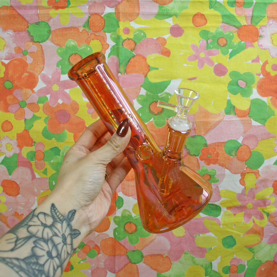 Opalescent Beaker Bong- Ruby