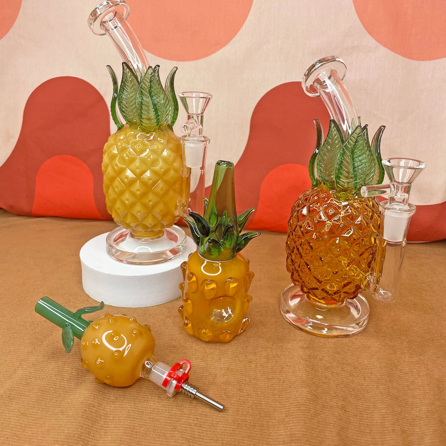 Pineapple Water Pipe- Amber Glass